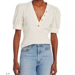Derek Lam Cream V-Neck Blouse with Button Accents